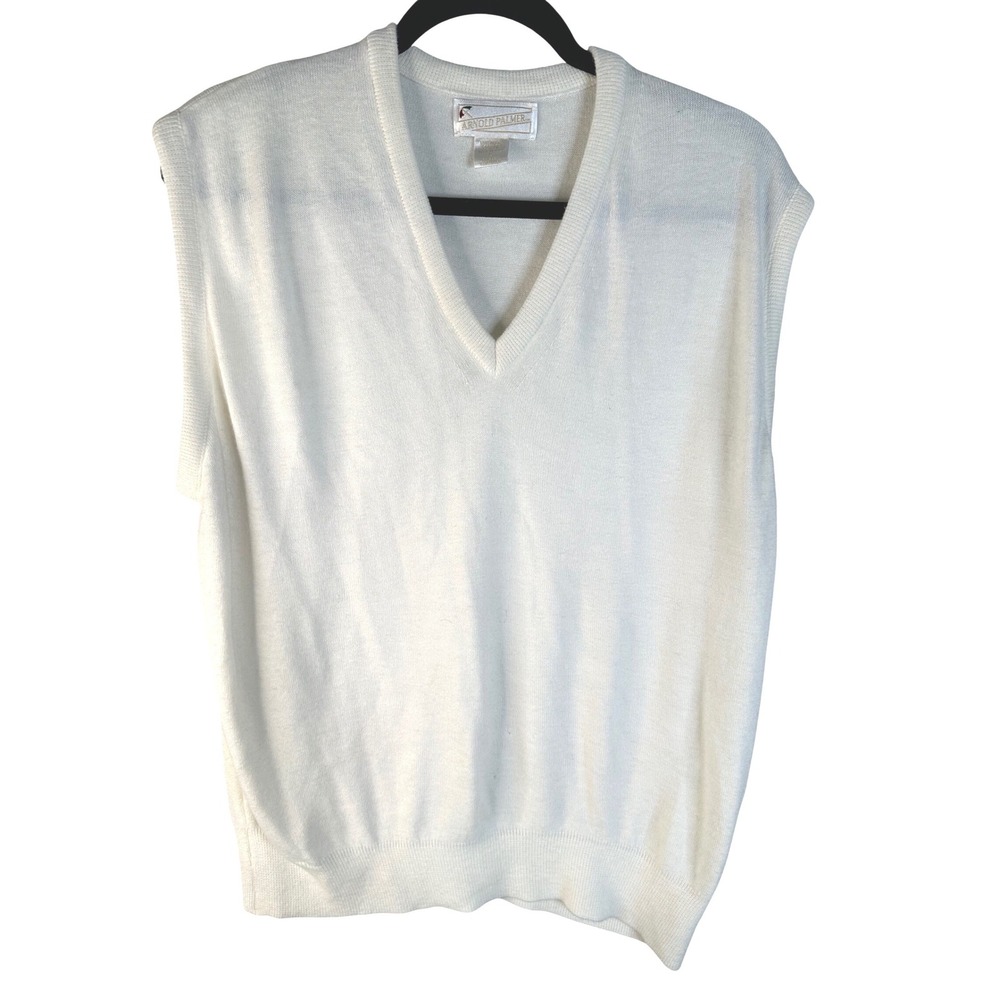 Arnold Palmer Men's Vintage White V-Neck Orlon‎ Acrylic Knit Sweater Vest Large